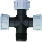 PP Überwurfverschraubung / Kreuz,selbstdichtend / 1" AG/IG/IG/IG