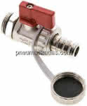 KFE-Hahn MS vernickelt 1/2" roter Hebelgriff,mit Schlauchtülle u. Kappe