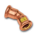 Sanha Kupfer Press-Bogen 45 Gr. Gas,22 mm I/I V + M Kontur,HNBR-gelb Dichtring
