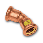 Sanha Kupfer Press-Bogen 45 Gr. Gas,22 mm I/I V + M Kontur,HNBR-gelb Dichtring