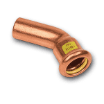 Sanha Kupfer Press-Bogen 45 Gr. Gas,22 mm I/A V + M Kontur,HNBR-gelb Dichtring