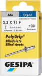 Gesipa PolyGrip Niete Alu / Stahl,3,2 x 11,0 mm / 3,0 - 8,0 mm (VE=100),SB-verpackt