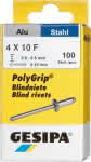 Gesipa PolyGrip Niete Alu / Stahl,4,0 x 10,0 mm / 4,5 - 6,5 mm (VE=100),SB-verpackt
