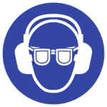 Kunststoff Gebotsschild / Ø 200 mm,Gehör- und Augenschutz benutzen (Symbol)
