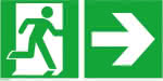 Alu Rettungsschild / 400 x 200 mm,Notausgang rechts mit Pfeil nach rechts (Symbole),langnachleuchtend