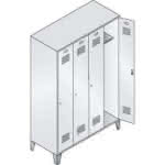 Garderobenschrank 4 Abt. (300mm),Füße 1850x1190x500 mm RAL7035