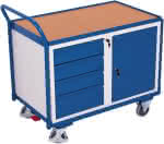 Tischwagen 250kg,B1125xT625xH1010mm,RAL 7035/5010 - 4 Schubladen, 1 Schrank