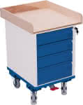 Rollschrank 150kg,B575xT660xH905mm,RAL 7035/5010 - 4 Schubladen VarioFit