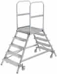 Alu-Podestleiter,2x5 Gitterrost-Stufen,Podesthöhe 1,20 m - Arbeitshöhe bis 3,20 m