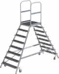 Alu-Podestleiter,2x8 Gitterrost-Stufen,Podesthöhe 1,92 m - Arbeitshöhe bis 3,90 m