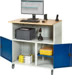 Computer-Tisch,B1100xT800xH1100 mm,RAL 7035/5010 mobil - ohne Monitorgehäuse