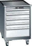 Schubladenschrank 27x27E,B564xT572xH890mm,RAL 5012 fahrbar - 5 Schubladen 75kg LISTA