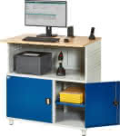 Computer-Tisch,B1100xT800xH1100 mm,RAL 7035/5010 stationär - ohne Monitorgehäuse