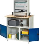Computer-Tisch,B1100xT800xH1810 mm,RAL 7035/5010 stationär - Gehäuse offen