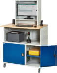 Computer-Tisch,B1100xT800xH1810 mm,RAL 7035/5010 mobil - Gehäuse offen