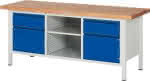 Werkbank Basic,B2000xT700xH840mm,RAL 7035/5010 BMP: 40 mm - 2 Schubladen,2 Türen