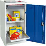 Beistellschrank,B500xT500xH1000 mm,RAL 7035/5010 - 1 Schublade, 2 Wannen