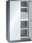 Einschwenktürenschrank,B1100xT641xH1950mm,RAL 7035,Vollblechtür - 4 Böden,3 Schubladen