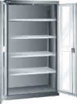 Flügeltürenschrank,B1100xT641xH1950mm,RAL 7035,Sichtfenstertür - 4 Böden