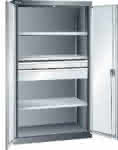 Flügeltürenschrank,B1100xT641xH1950mm,RAL 7035,Vollblechtür - 3 Böden,2 Schubladen