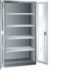 Flügeltürenschrank,B1000xT580xH1950mm,RAL 5012,Sichtfenstertür - 4 Böden