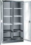 Flügeltürenschrank,B1000xT580xH1950mm,RAL 5012,Sichtfenstertür - Trennwand,10 Böden