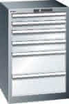 Schubladenschrank 27x27E,B564xT572xH850mm,NCS 6502-S/RAL7035 - 6 Schubladen 75kg
