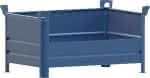 Stapelbehälter RAL5010,B1200xT800xH600 mm,Nutzlast 1t Auflast 5t - 1 Längsseite halb hoch