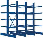 Kragarmregal Heavy,B3090xT2x1000xH3000 mm,doppelseitig RAL 5010 - 5 Ebenen Traglast 2020kg