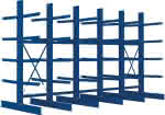 Kragarmregal Heavy,B5090xT2x800xH3000 mm,doppelseitig RAL 5010 - 5 Ebenen Traglast 3780kg