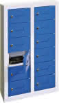Kleinfach-Wandschrank,H815xB460xT200 mm,2x6 Fächer RAL7035/5012 - Türen mit Etikettenrahm