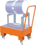 Fahrbare Auffangwanne,für 1 Fass a 60l liegend,940x500x1075mm - RAL 2000 gelborange
