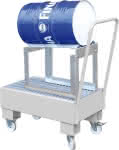Fahrbare Auffangwanne,für 1 Fass a 60l liegend,940x500x1075mm - feuerverzinkt