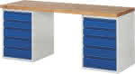 Werkbank Basic,B2000xT700xH840mm,RAL 7035/5010 BMP: 40mm - 10 Schubladen