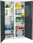Werkzeugschrank S2000,RAL 7035/5010,Mitteltrennwand - 8 Fachböden