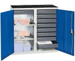 Werkzeugschrank S3000,RAL 7035/5010,2 Abt., 2 Wannenböden - 9 Schubladen