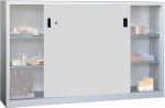Schiebetürenschrank,B2000xT500xH1000 mm,4 Böden verz. Mittelwand - RAL 7035