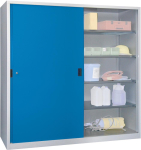 Schiebetürenschrank,B2000xT400xH1950 mm,8 Böden verz. Mittelwand - RAL 7035/5012