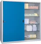 Schiebetürenschrank,B2000xT500xH1950 mm,8 Böden verz. Mittelwand - RAL 7035/5012