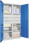 Schwerlastschrank,1950/630/1040,Drehg., mit Trennwand - 6 Böden, 6 Schubladen