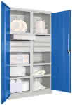 Schwerlastschrank,1950/630/1040,Drehg., mit Trennwand - 6 Böden, 6 Schubladen