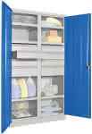 Schwerlastschrank,1950/630/1040,Drehg., mit Trennwand - 6 Böden, 8 Schubladen