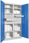 Schwerlastschrank,1950/630/1040,Drehg., mit Trennwand - 6 Böden, 8 Schubladen