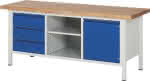 Werkbank Basic,B2000xT700xH840mm,RAL 7035/5010 BMP: 40 mm - 3 Schubladen,1 Tür