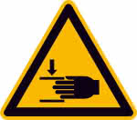 Warnschild Folie,SL 25 mm Warnung vor,Handverletzungen - 44 Stk.pro Bogen