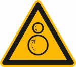 Warnschild Folie,SL 100 mm Warnung vor,gegenläufigen Rollen - SafetyMarking