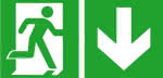 Fluchtwegschild Folie,B300xH150 mm Notausgang,rechts mit Pfeil abwärts - langnachleuchtend