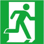 Fluchtwegschild Alu,B150xH150 mm Notausgang,rechts - langnachleuchtend