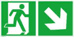 Fluchtwegschild Alu,B300xH150 mm Notausgang,links mit Pfeil rechts - abwärts langnachleuchten