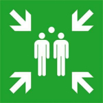 Fluchtwegschild Alu,B600xH600 mm,Sammelstelle - langnachleuchtend